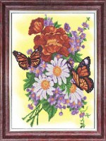 Бабочки на летнем букете КБЦ 3049.Основа на габардине для вышивки бисером и крестом
